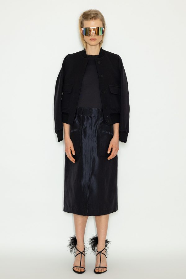 Black-Micro-Bomber-Jacket-&-Night-Blue-Silk-Linen-Cargo-evening-Skirt_LB-081