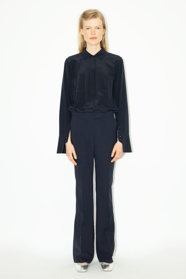 Night-Blue-Crepe-de-Chine-Shirt-&-Night-Blue-Cotton-High-Rise-Flared-Trousers