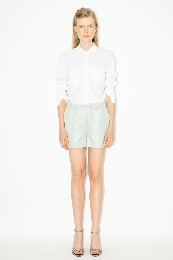 White-Cotton-Twill-Audrey-Shirt-&-Silver-Cotton-Blend-Palace-Shorts