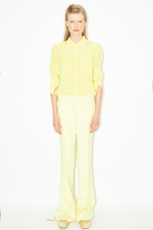 Yellow-Crepe-de-Chine-Audrey-Shirt-&-Yellow-Cotton-Blend-Boot-Cut-Pants_LB-743