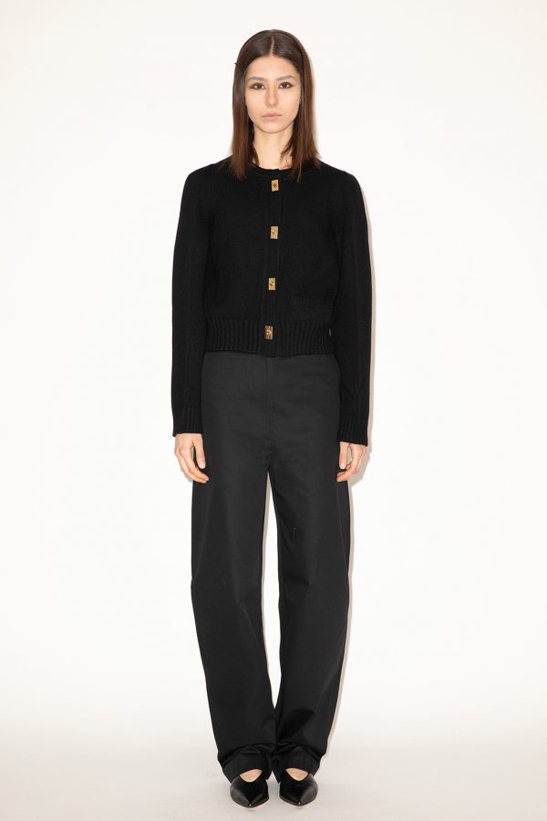 2025_DHeinrich-358-Black-Cashmere-Blend-Barrel-Sleeve-Cardigan-&-Black-Cotton-Twill-Barrel-Leg-Pants