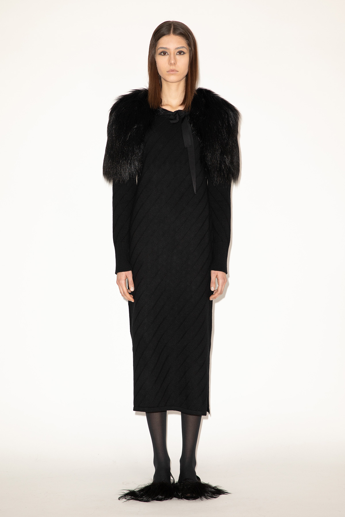 2025_DHeinrich-474-Black-Fake-Fur-Wings-&-Black-Cashmer-Blend-Diagonal-Knit-Dress