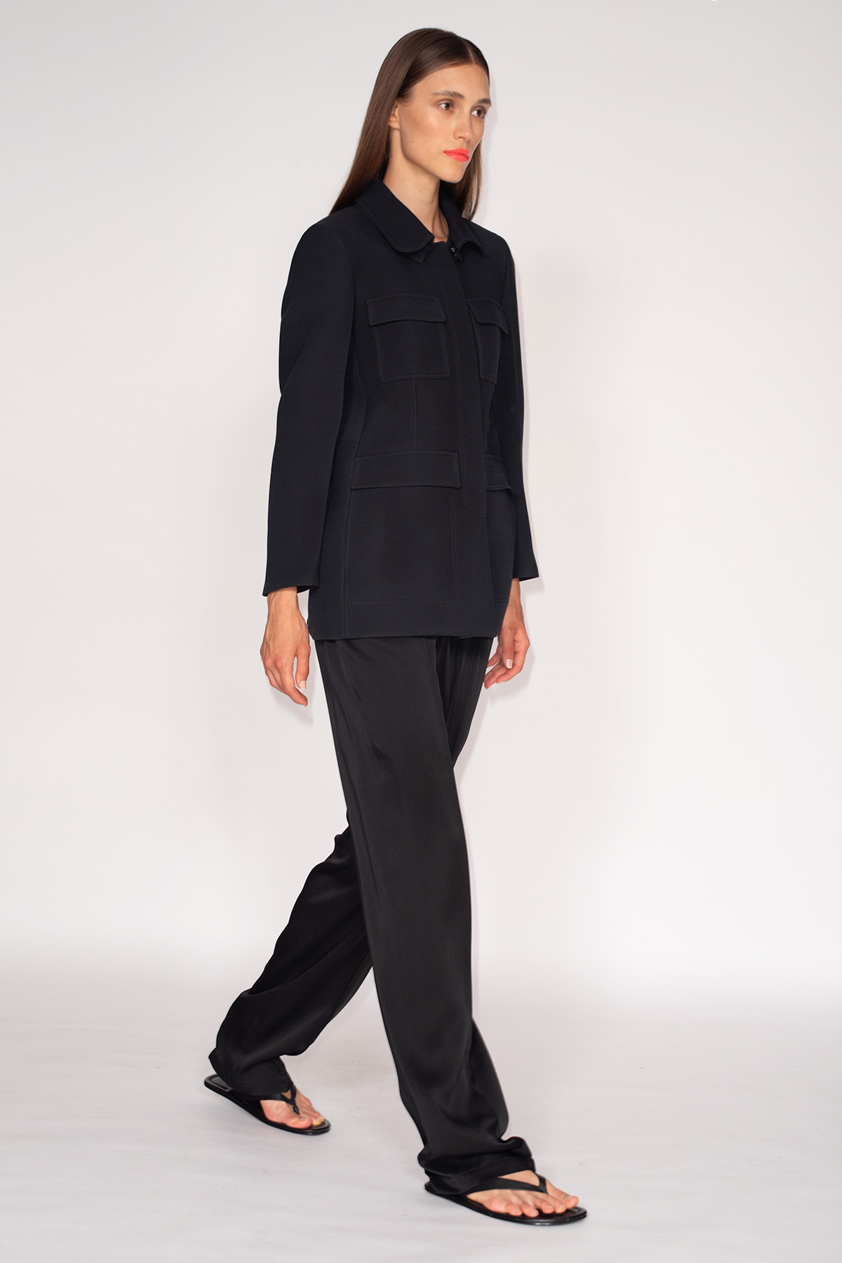 Black-Wool-Silk-Godet-Jacket-&-Liquid-Viscose-Drawstring-Pants-1169