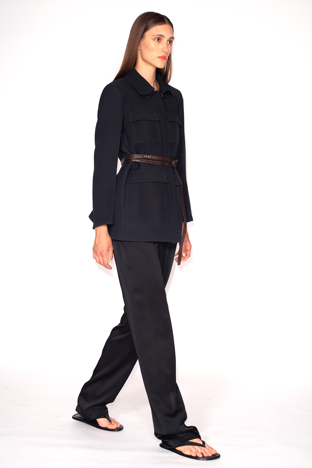 Black-Wool-Silk-Godet-Jacket-&-Liquid-Viscose-Drawstring-Pants-1180