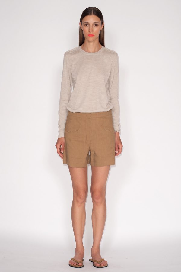 Greige-18GG-Motorcycle-Sweater-&-Tan-Cotton-Linen-Boat-Shorts-1380
