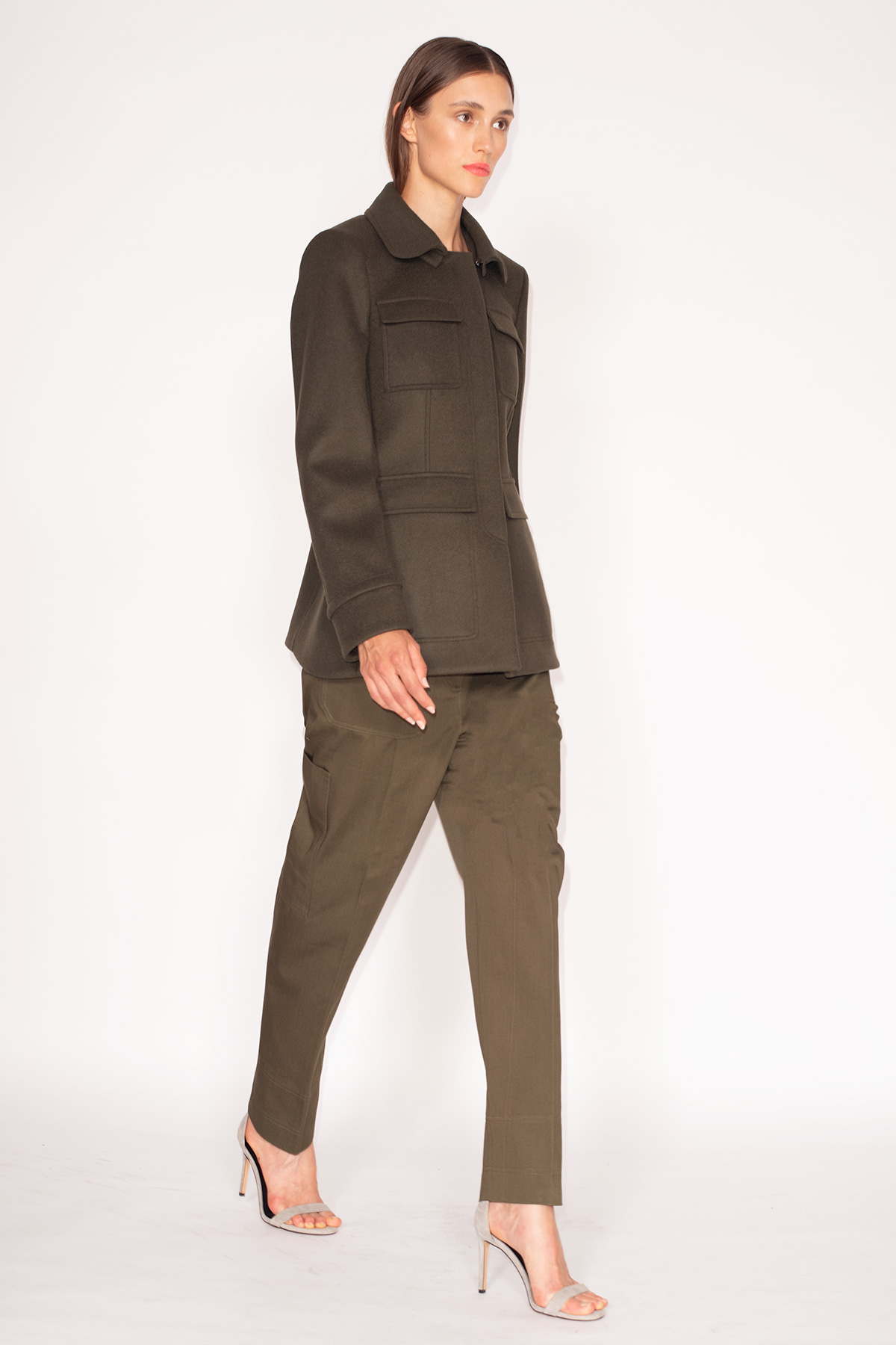 Miltary-Green-Cashmere-Wool-Godet-Jacket-&-Military-Green-Cargo-Pants-735