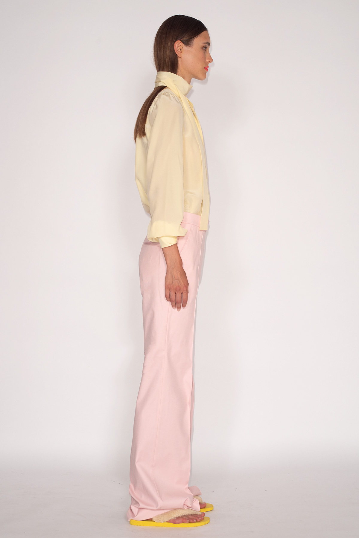 Yellow-Crepe-de-Chine-Rodeo-Blouse-&-Rose-Cotton-Stretch-Wide-Leg-Pants-1531