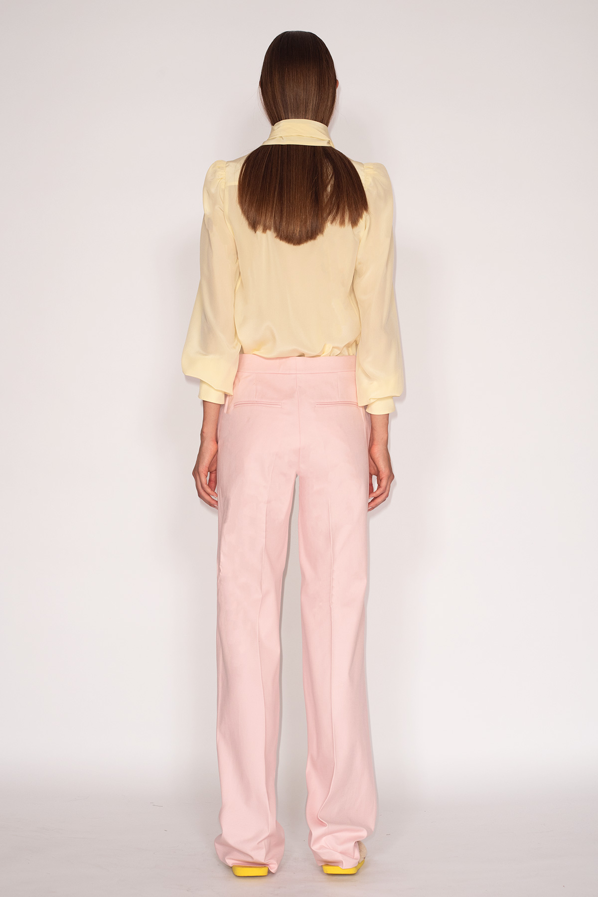 Yellow-Crepe-de-Chine-Rodeo-Blouse-&-Rose-Cotton-Stretch-Wide-Leg-Pants-1533