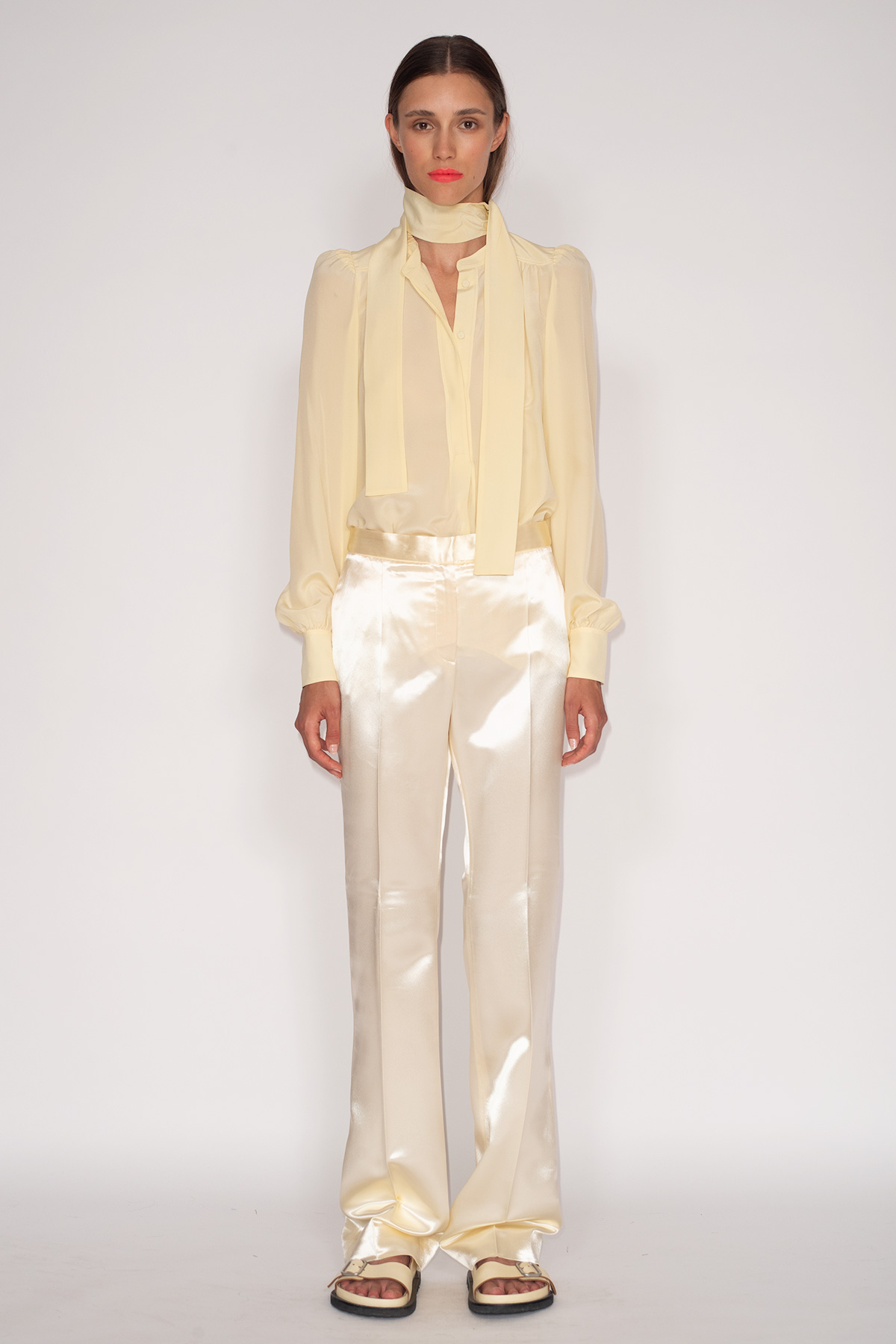 Yellow-Crepe-de-Chine-Rodeo-Blouse-&-Yellow-Liquid-Viscose-Mid-Rise-Boot-Cut-Pants-1514
